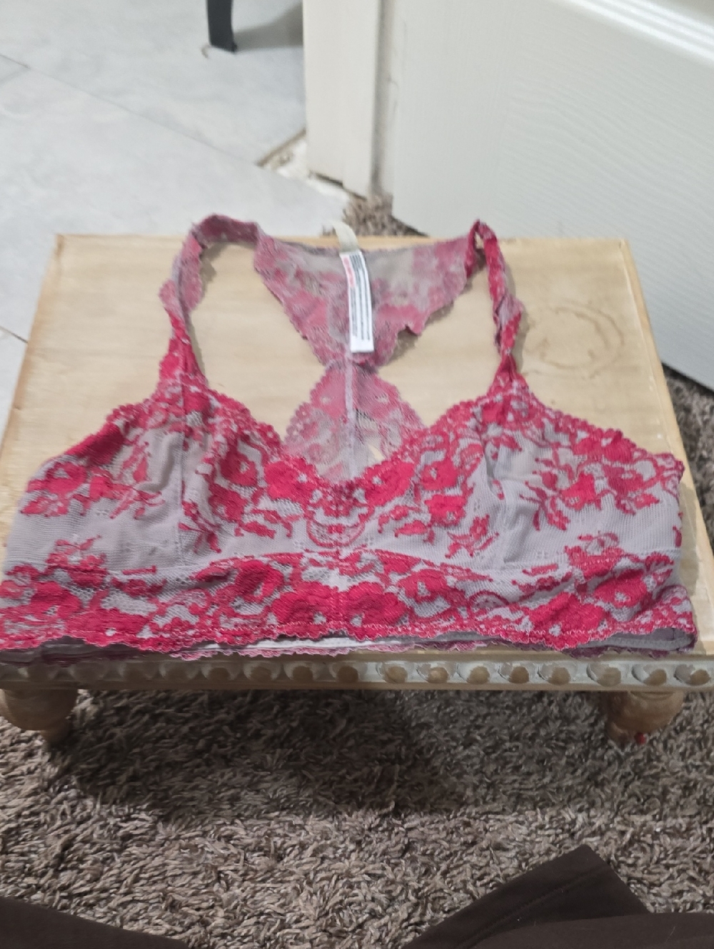 Free People Lace Bralette in Pink and Gray Floral